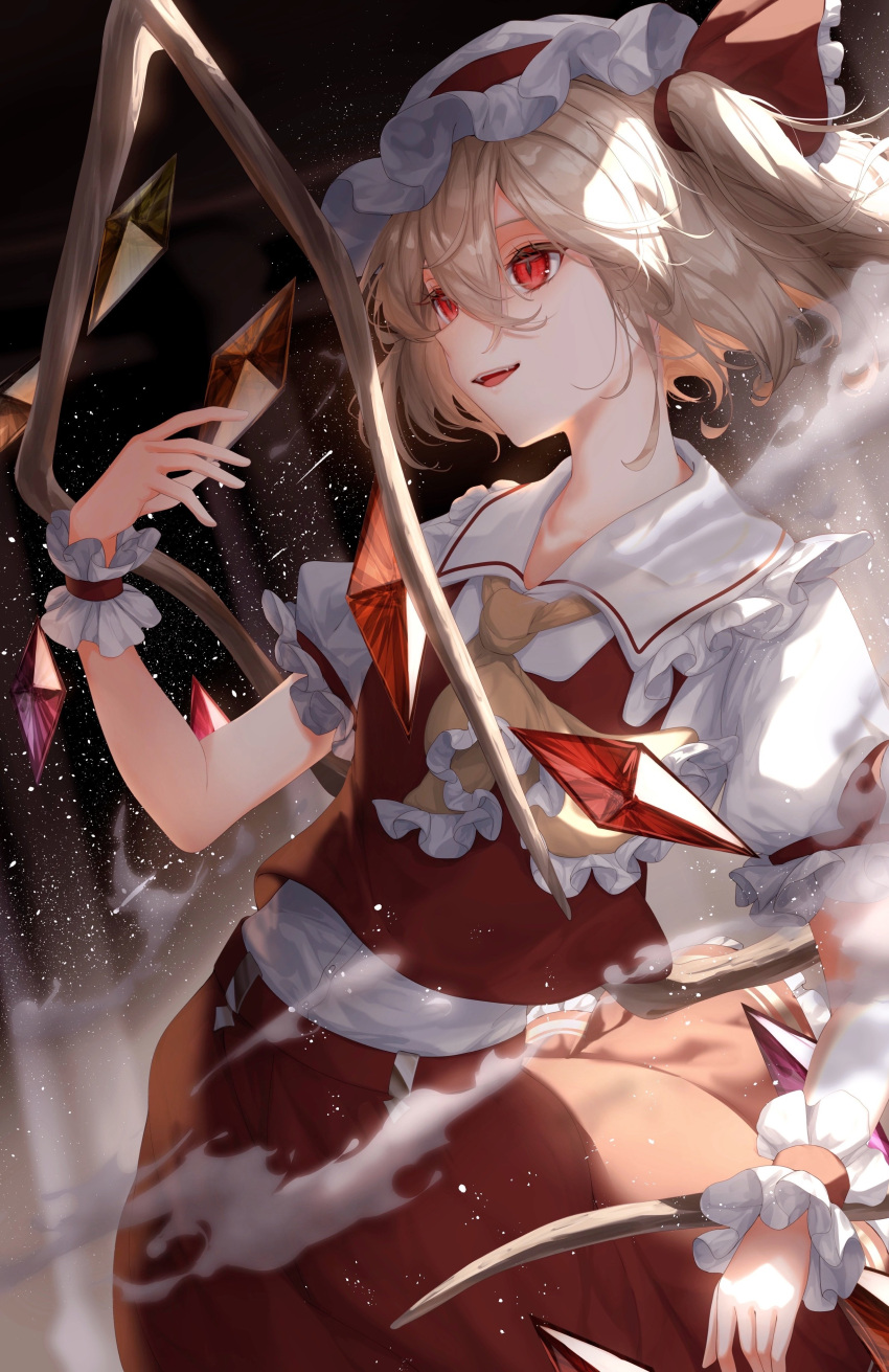 1girl, absurdres, ascot, batory_ken, black_background, blonde_hair, collared_shirt, commentary_request