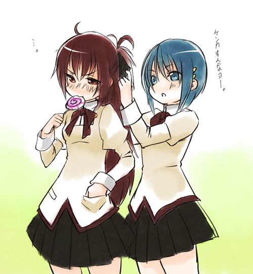 alternate_costume, blue_hair, blush, bow, candy, lollipop, long_hair, mahou_shoujo_madoka_magica