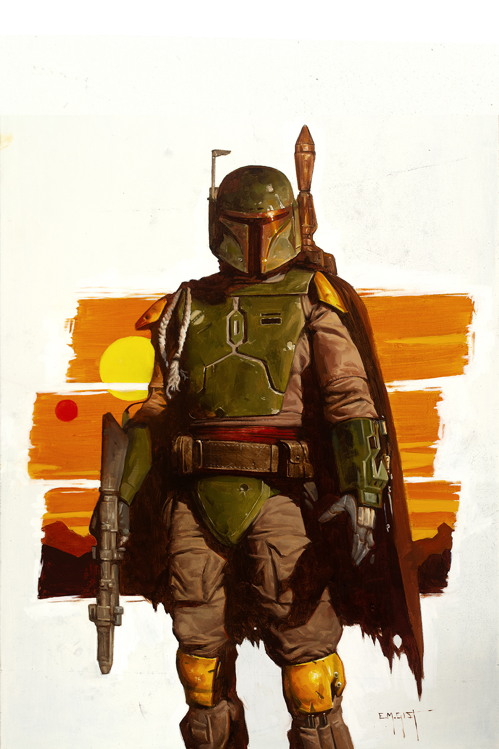 1boy, armor, boba_fett, breastplate, brown_cape, brown_pants, cape, erik_gist