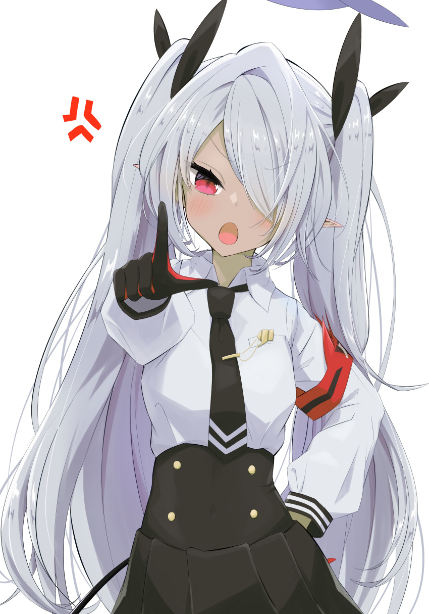 1girl, :o, absurdres, anger_vein, angry, armband, black_gloves, black_necktie