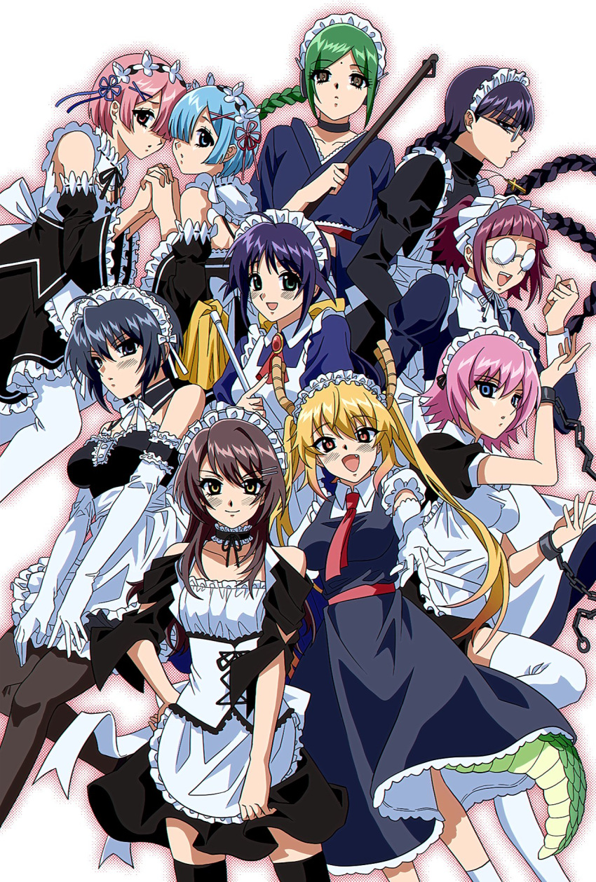 2000s_(style), 6+girls, :<, :o, ahoge, andou_mahoro, android, apron
