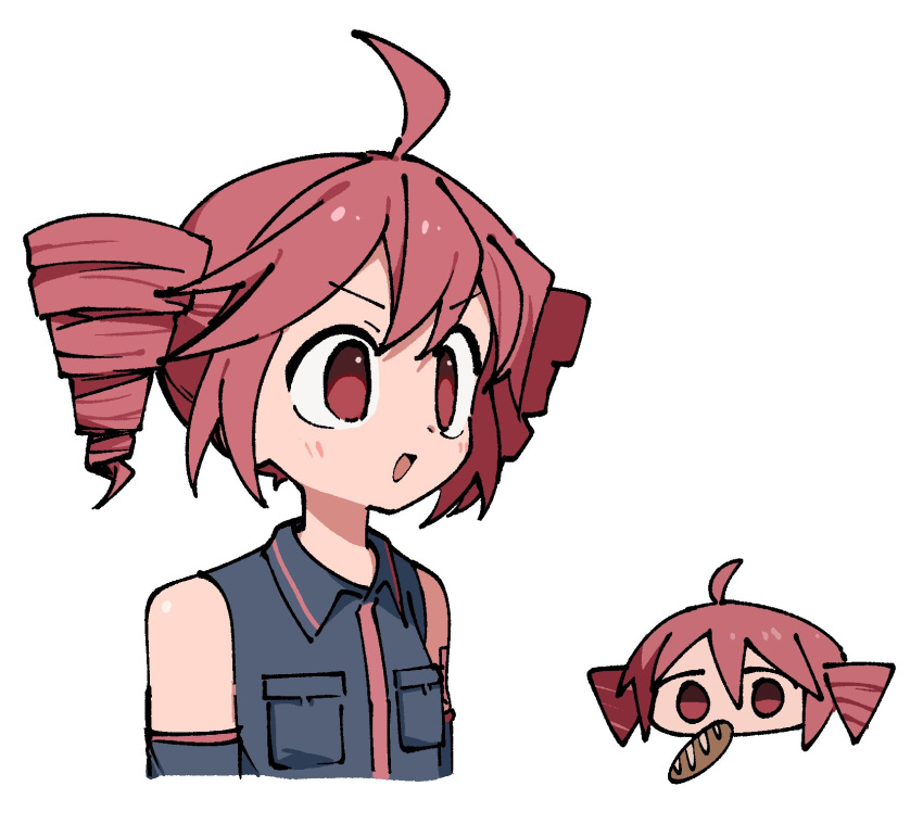 1girl, ahoge, bread, drill_hair, eating, food, highres, kasane_teto
