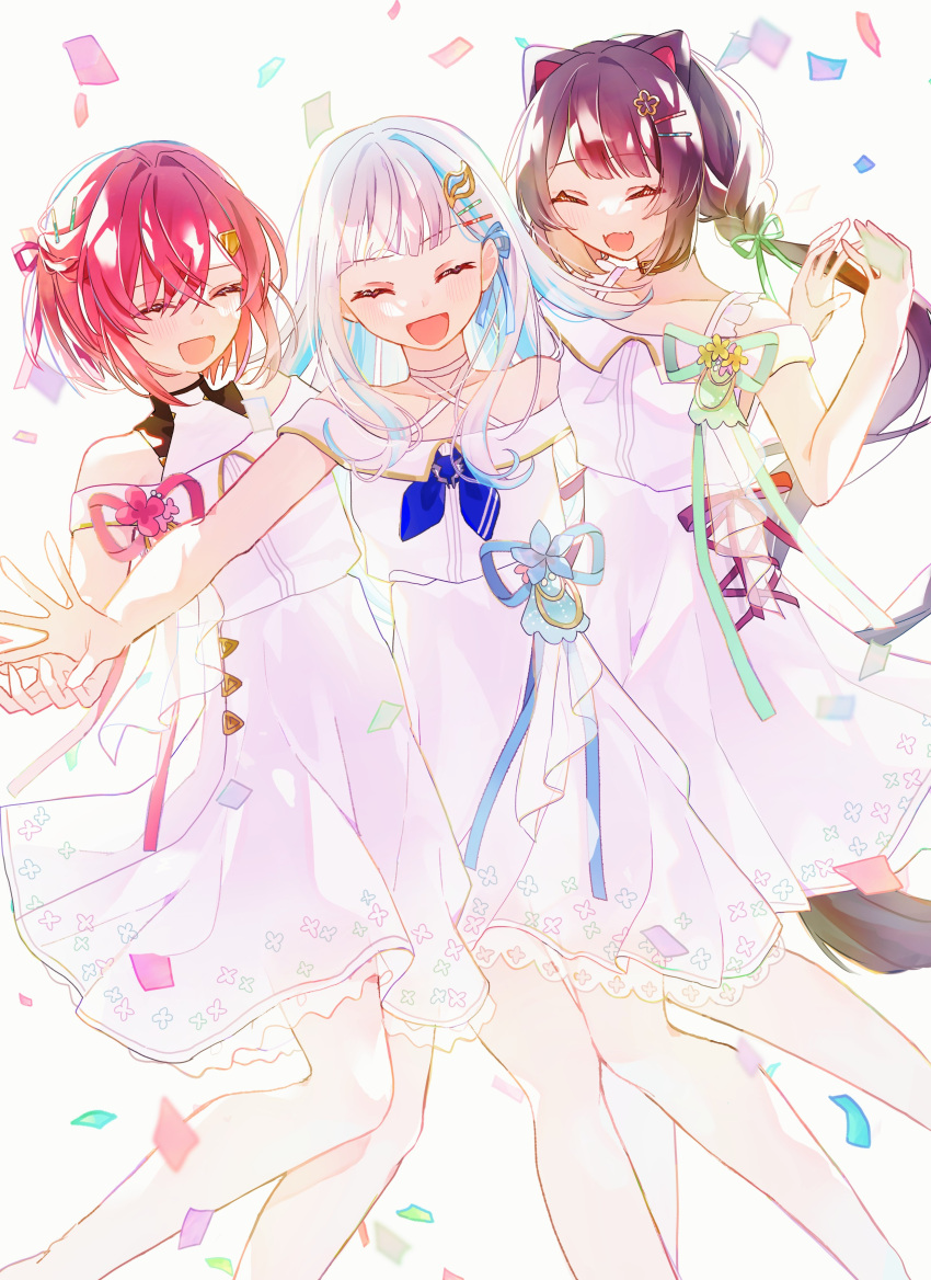 393_kani_(sakusa_kani), 3girls, :d, ^_^, absurdres, alternate_costume, alternate_hairstyle, ange_katrina