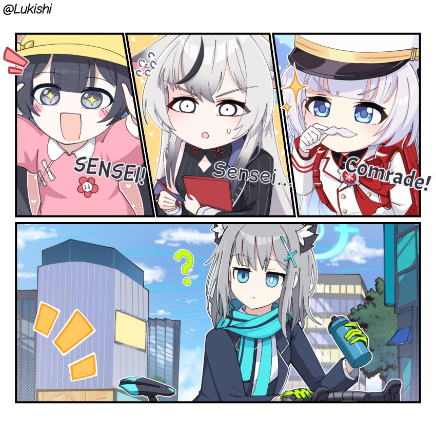 :d, animal_ear_fluff, backpack, bag, black_hair, blue_archive, blue_eyes, blue_scarf