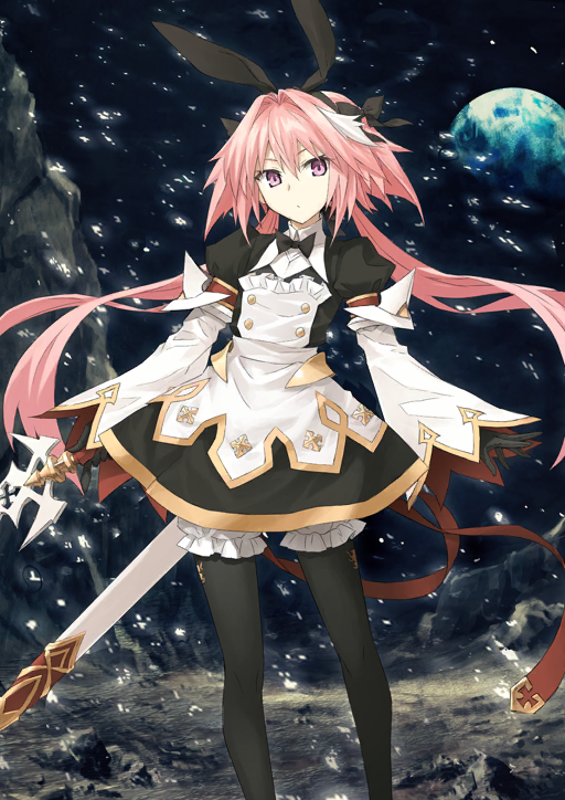 1boy, animal_ear_hairband, animal_ears, apron, astolfo_(fate), astolfo_(saber)_(fate), astolfo_(saber)_(third_ascension)_(fate), black_background