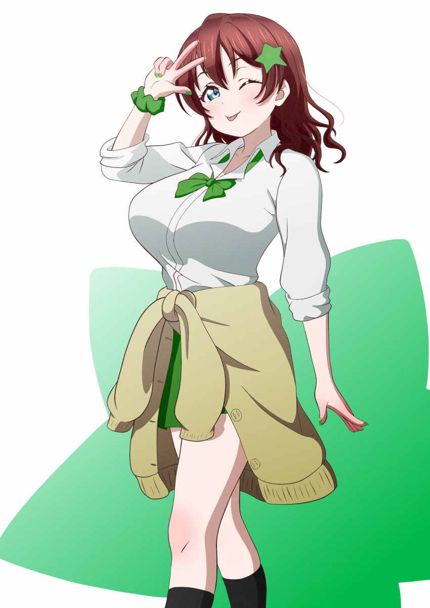 1girl, aqua_eyes, brown_hair, emma_verde, fruitboots, looking_at_viewer, love_live!_nijigasaki_high_school_idol_club, smile