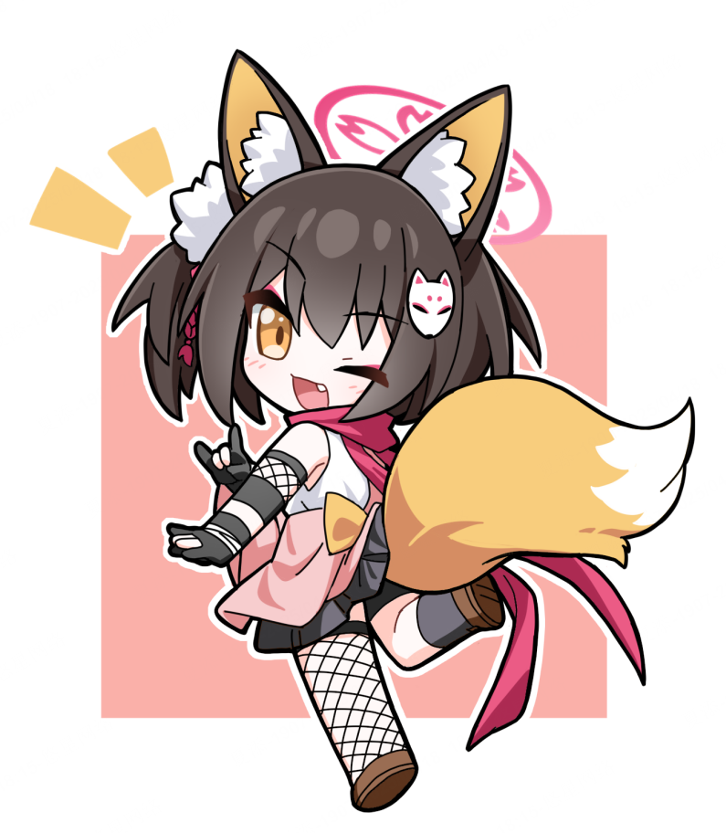 1girl, ;d, animal_ear_fluff, animal_ears, asymmetrical_legwear, back_bow, black_gloves, blue_archive