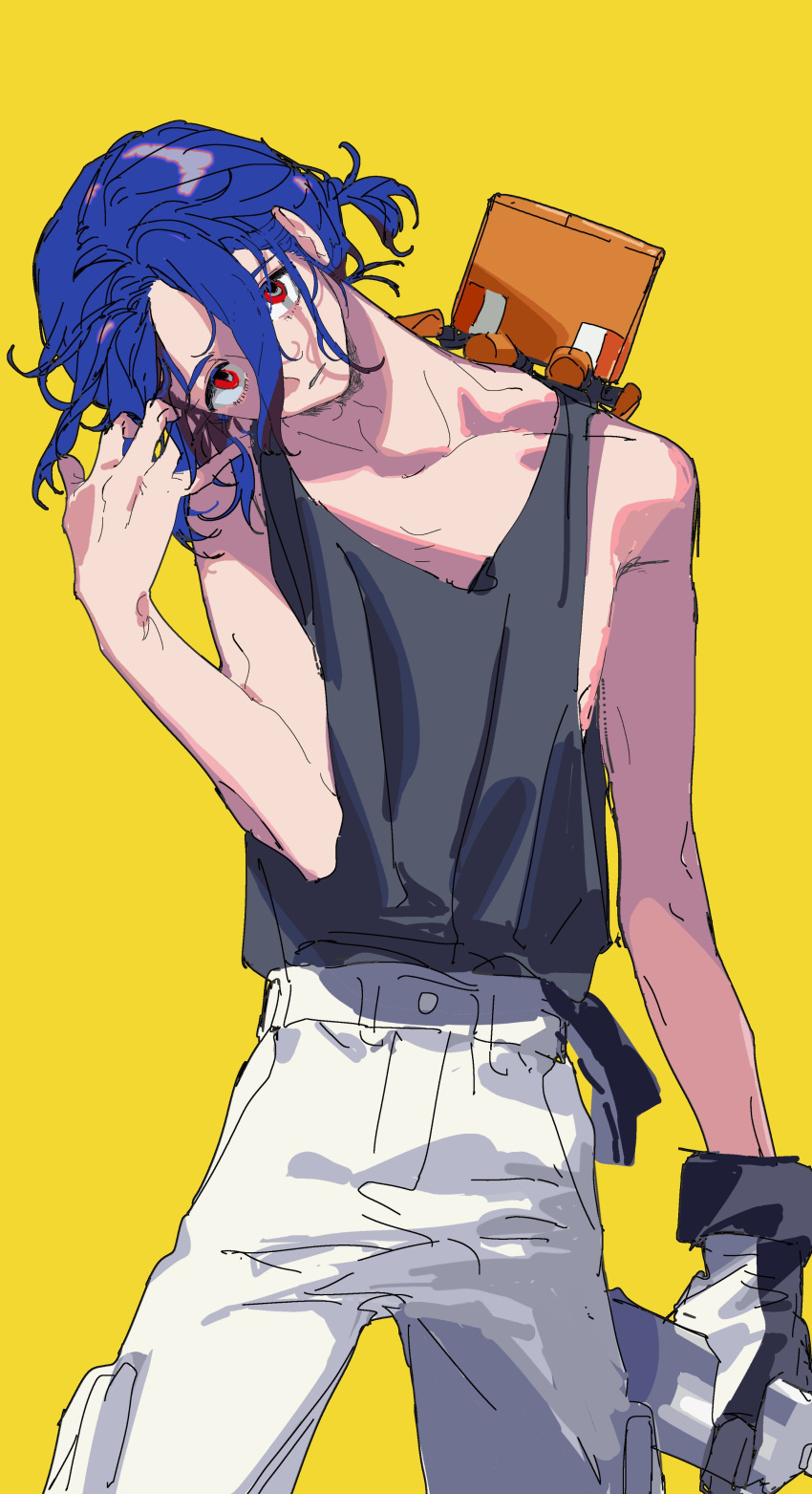 1boy, absurdres, blue_hair, cowboy_shot, gloves, gundam, gundam_gquuuuuux, highres
