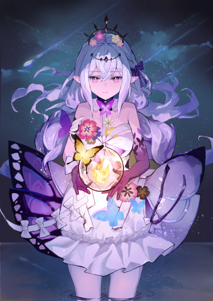 1girl, absurdres, bug, butterfly, castorice_(honkai:_star_rail), dress, hair_ornament, highres