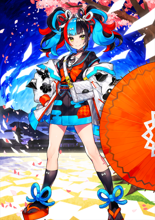 1girl, architecture, bag, belt_buckle, belt_collar, black_collar, black_hair, black_kimono