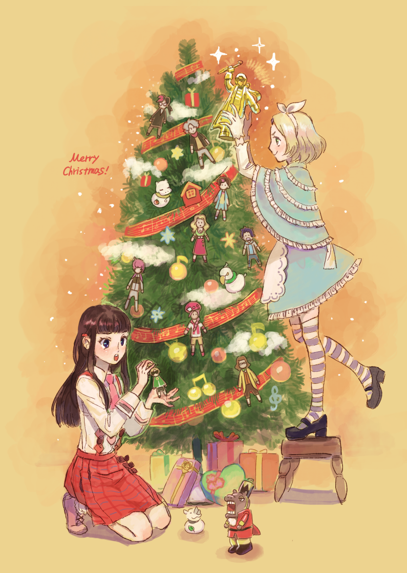 2girls, akira_mitsuru, antonin_dvorak_(classicaloid), black_hair, blonde_hair, blue_capelet, brown_hair, capelet