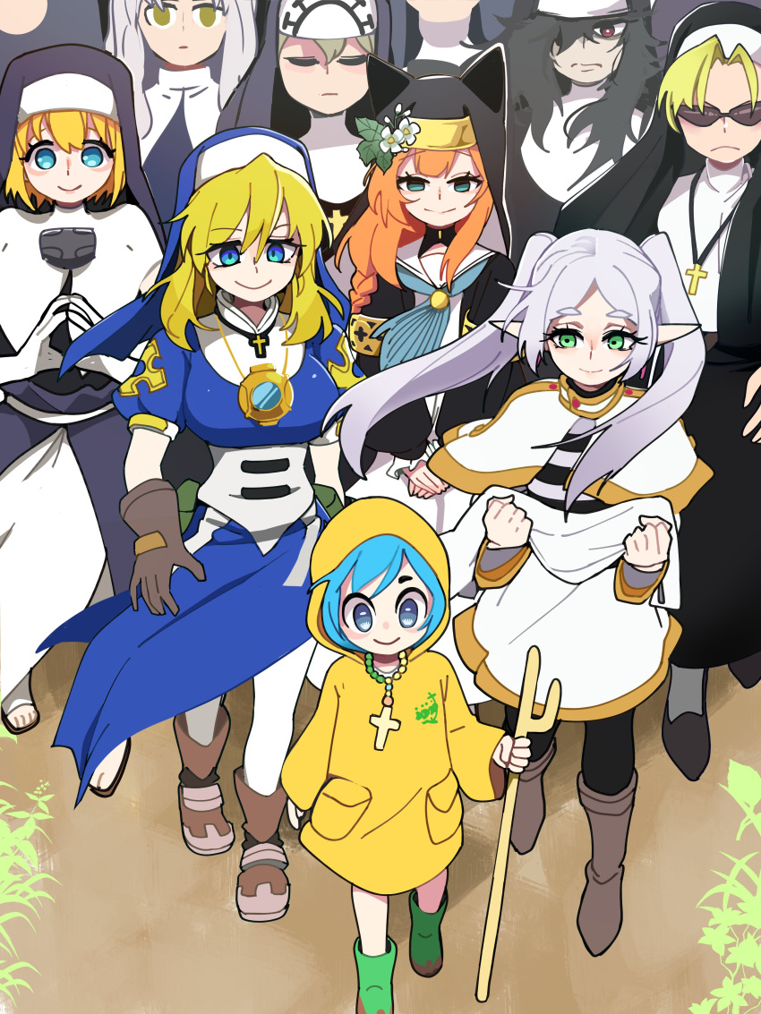 absurdres, bongfill, frieren, highres, luce_(jubilee_2025), mari_(blue_archive), nun, skullgirls