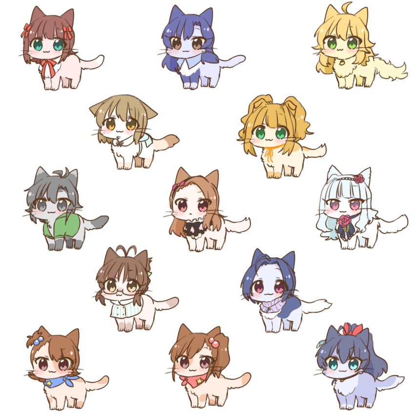 akizuki_ritsuko, amami_haruka, animal, cat, futami_ami, futami_mami, ganaha_hibiki, hagiwara_yukiho