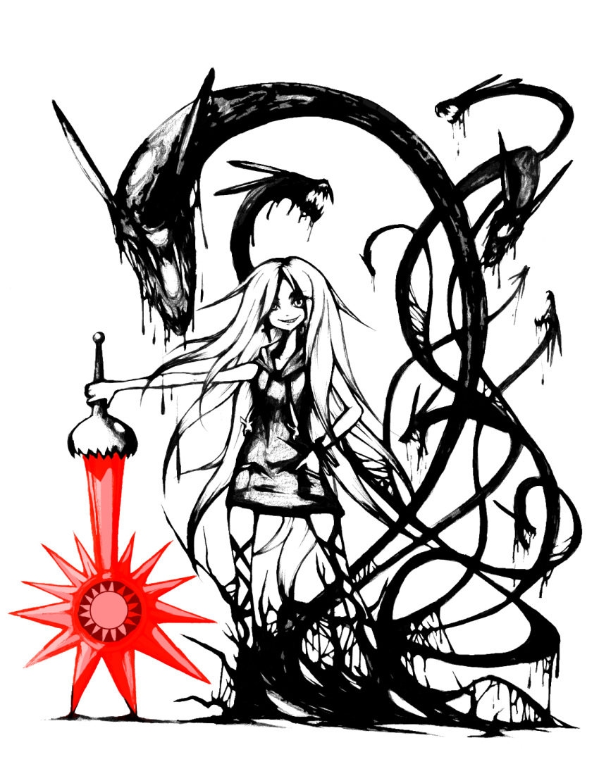 elsa_maria_(madoka_magica), highres, lolita_majin, long_hair, mahou_shoujo_madoka_magica, sebastians_(madoka_magica), sketch, weapon