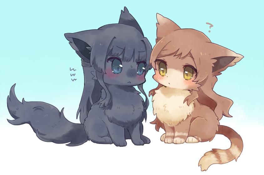 ?, animal, animal_focus, animalization, black_fur, black_hair, blue_eyes, blush