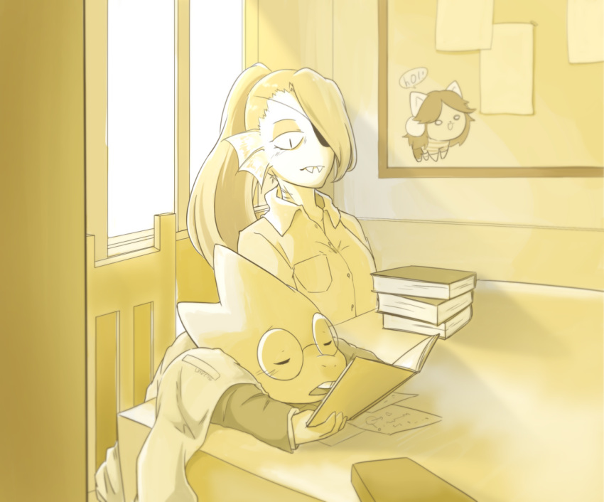 2016, 2d, 2girls, alphys, anthro, black_eyepatch, digital_media, dinosaur