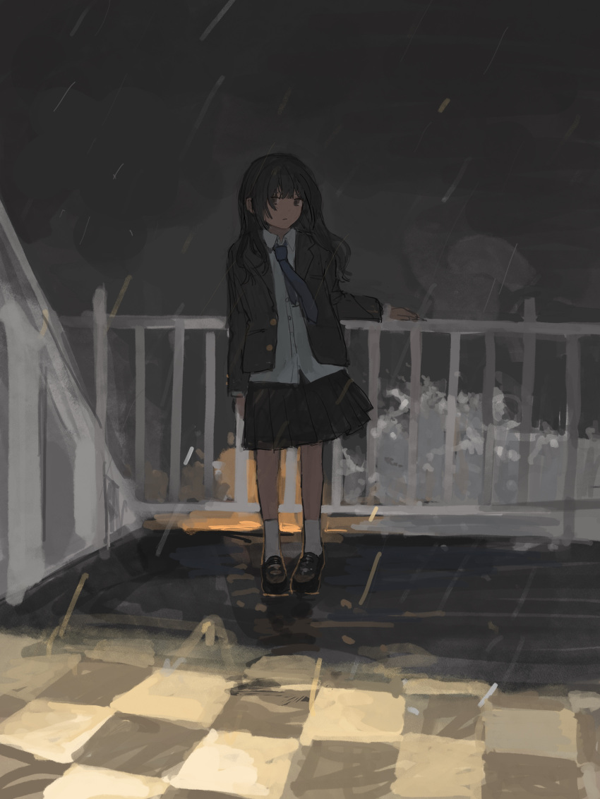 1girl, 62_retas, absurdres, black_eyes, black_hair, black_jacket, black_skirt, blazer