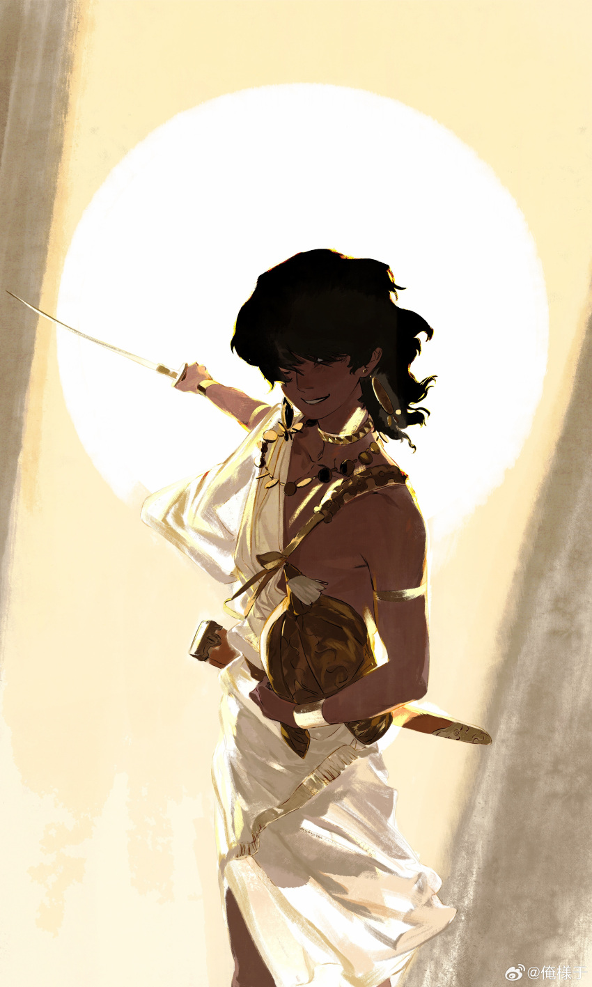 1boy, absurdres, backlighting, black_hair, character_request, dark-skinned_male, dark_skin, enduri