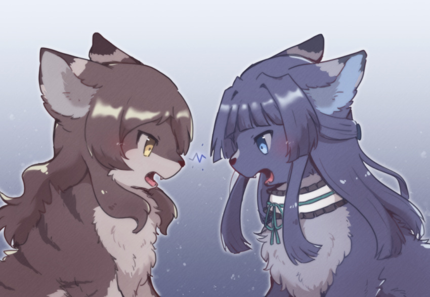 animal_ear_fluff, animal_focus, animalization, black_fur, black_hair, blue_eyes, brown_eyes, brown_fur