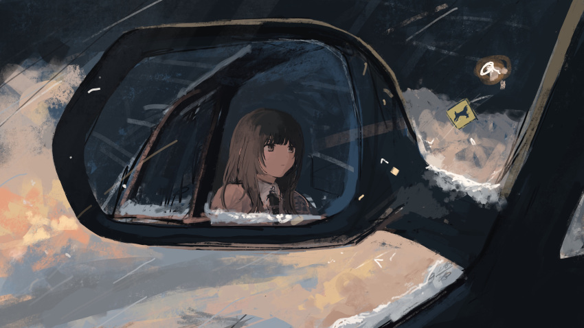 1girl, 62_retas, absurdres, black_eyes, black_hair, black_necktie, blunt_bangs, brown_eyes