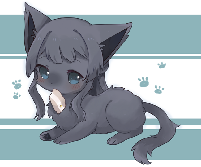 animal, animal_focus, animalization, black_fur, black_hair, blue_eyes, blush, cat