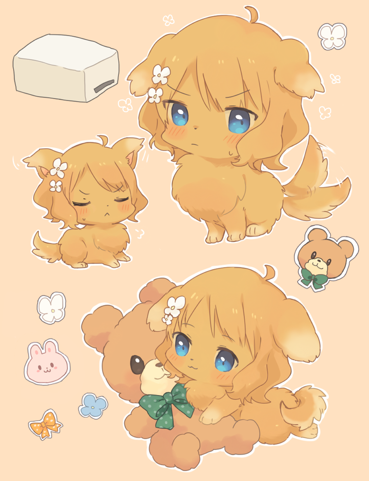 animal, animal_focus, blue_eyes, bow, bowtie, brown_background, brown_fur, brown_hair