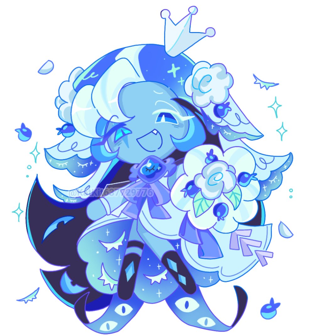 1boy, :d, alternate_costume, blue_dress, blue_eyes, blue_hair, blue_skin, blueberry