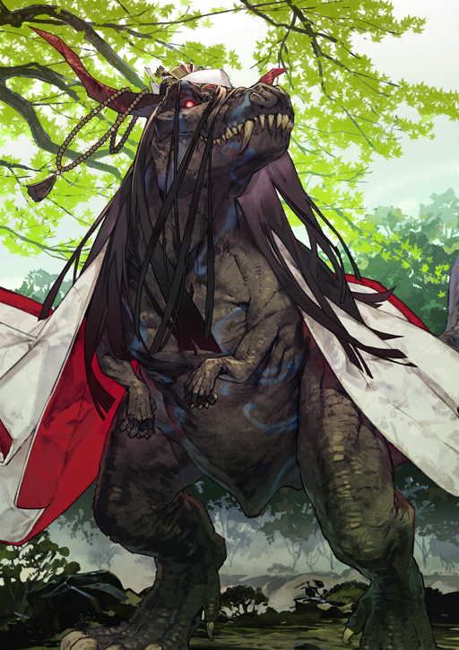 animal, animal_focus, beads, black_hair, blunt_ends, dinosaur, fate/grand_order, fate_(series)