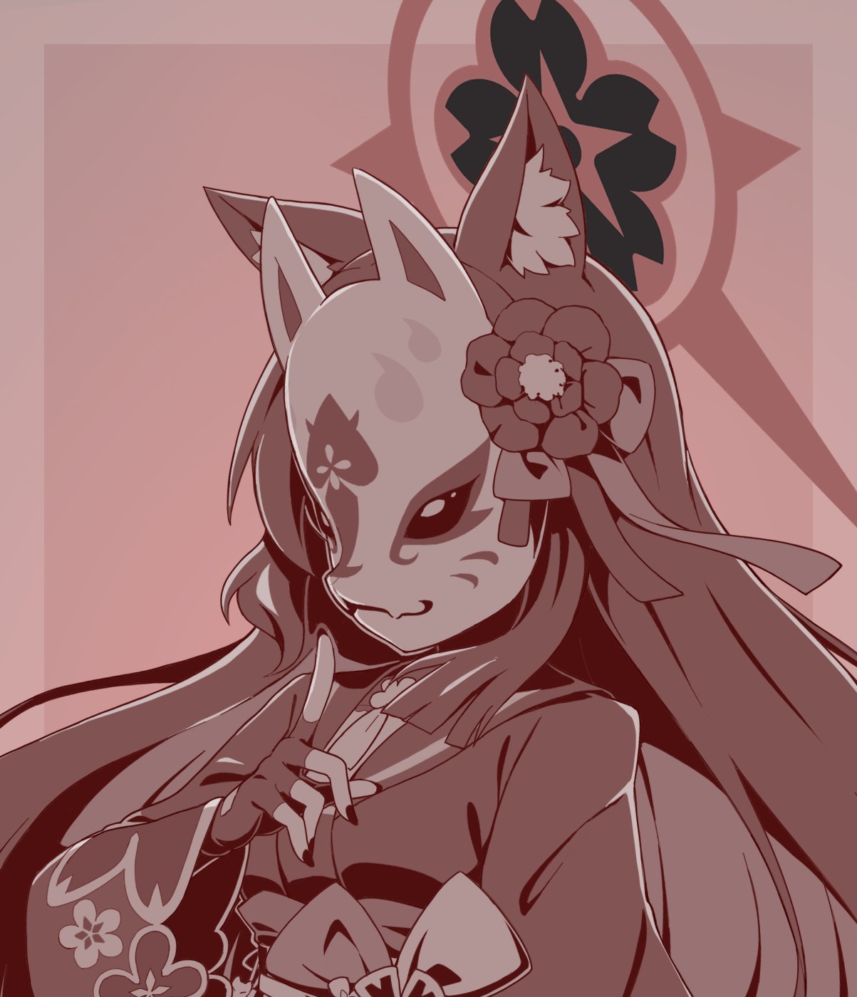 1girl, animal_ear_fluff, animal_ears, black_gloves, black_hair, black_kimono, black_nails, black_sailor_collar