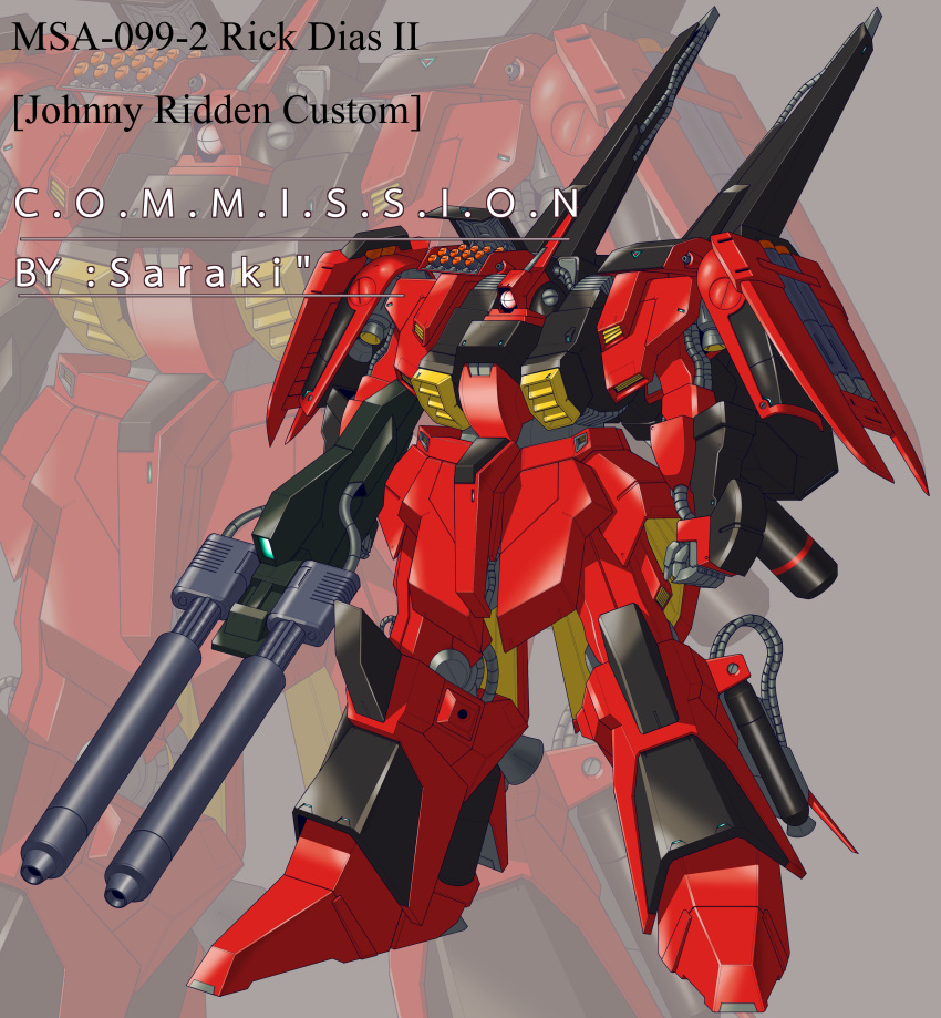 absurdres, beam_cannon, cable, character_name, color_variation, commission, gundam, highres