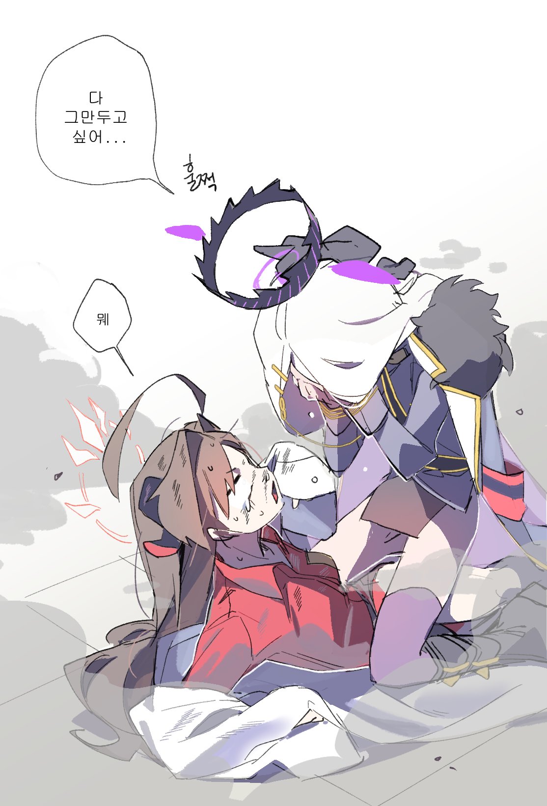 2girls, ahoge, black_boots, black_hair, black_halo, black_horns, blue_archive, boots
