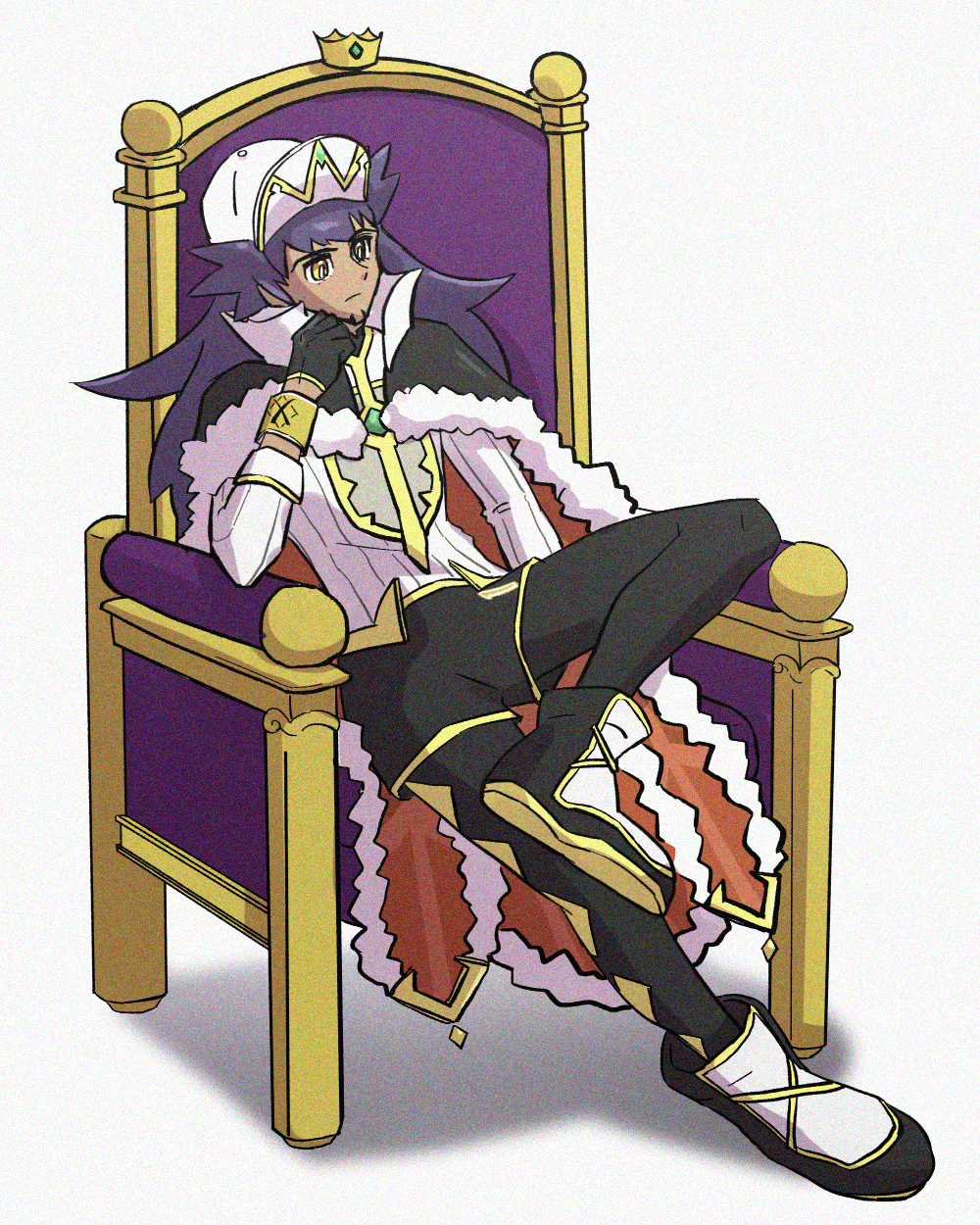 1boy, baseball_cap, black_gloves, cape, dynamax_band, full_body, fur-trimmed_cape, fur_trim