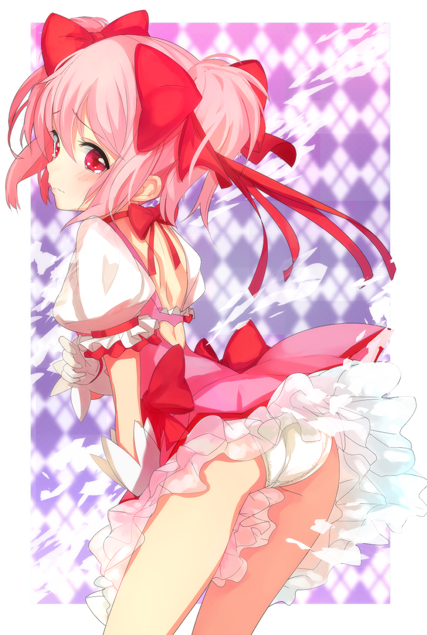 bow, frills, gloves, hair_bow, highres, kaname_madoka, magical_girl, mahou_shoujo_madoka_magica