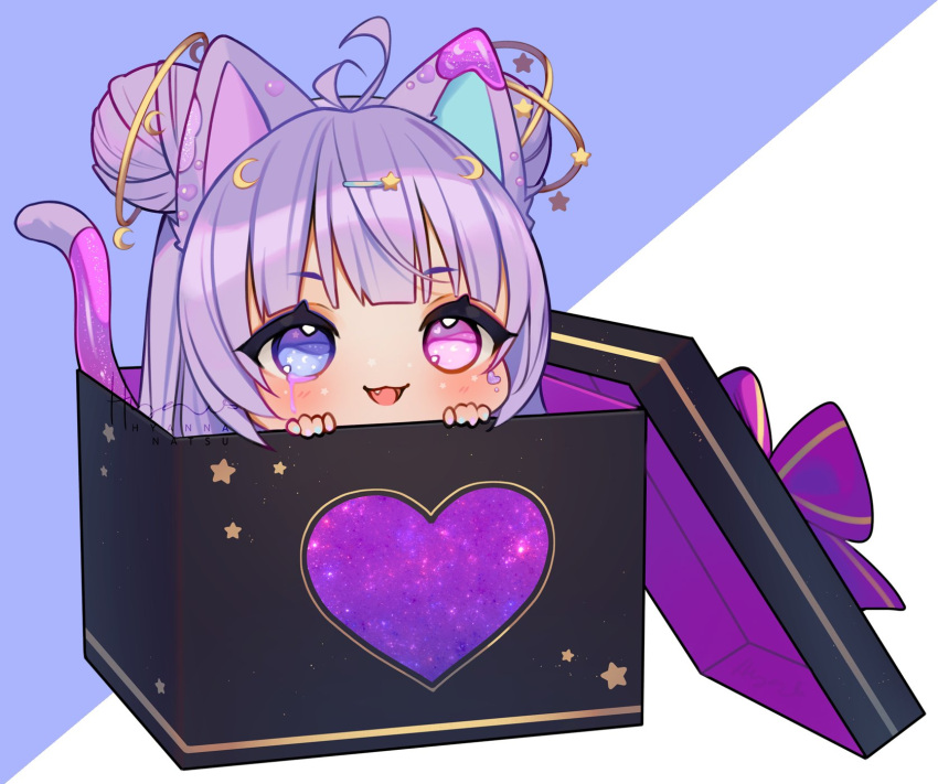 1girl, animal_ears, antenna_hair, blue_background, blue_eyes, blue_nails, blunt_bangs, blush