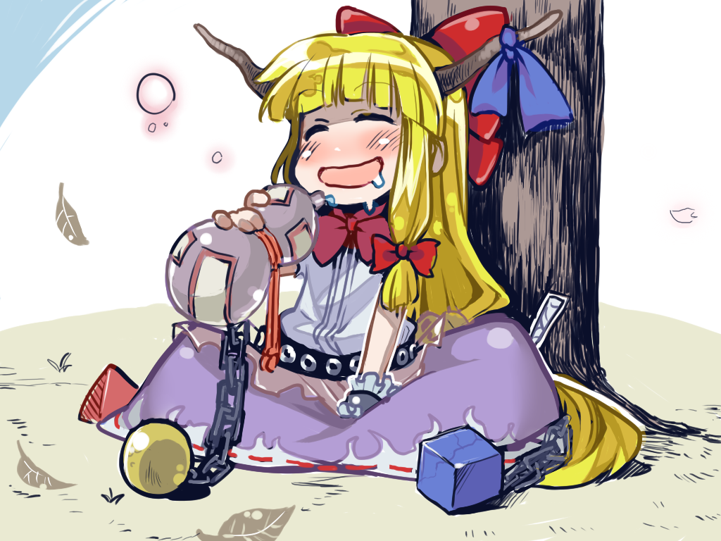 1girl, asakawa_remon, blonde_hair, blunt_bangs, blush, bow, bowtie, brown_horns