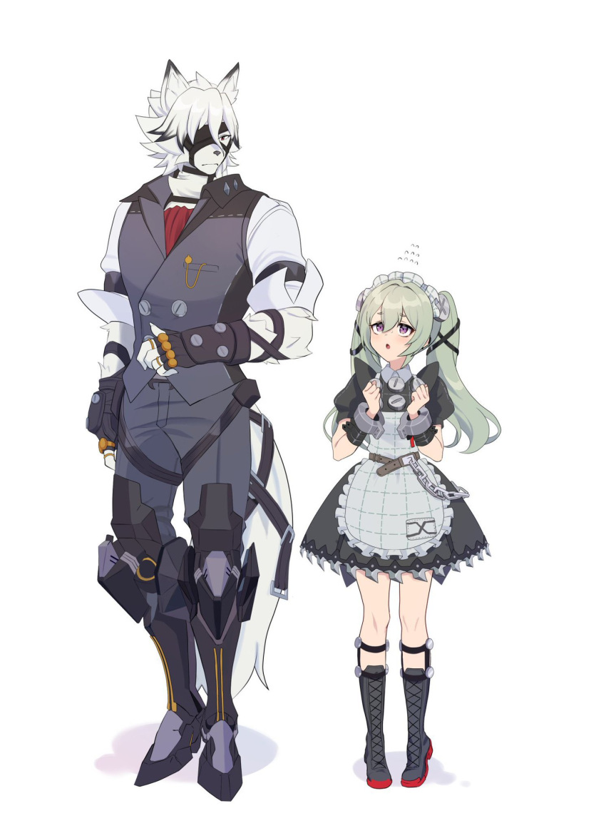 1boy, 1girl, animal_ears, body_fur, collared_vest, corin_wickes, furry, furry_with_non-furry