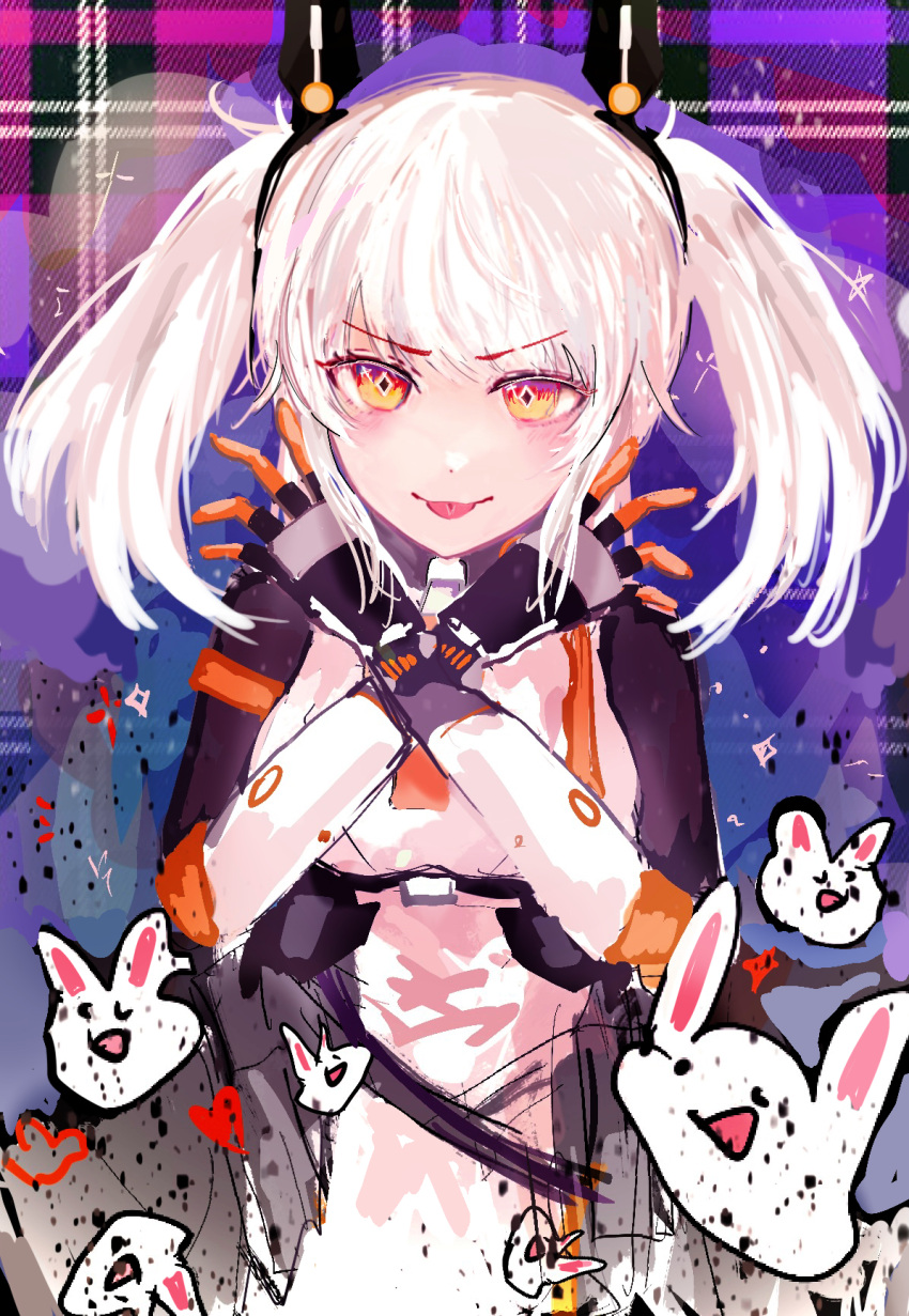 1girl, animal_ears, black_bodysuit, bodysuit, closed_mouth, fake_animal_ears, grey_hair, headgear