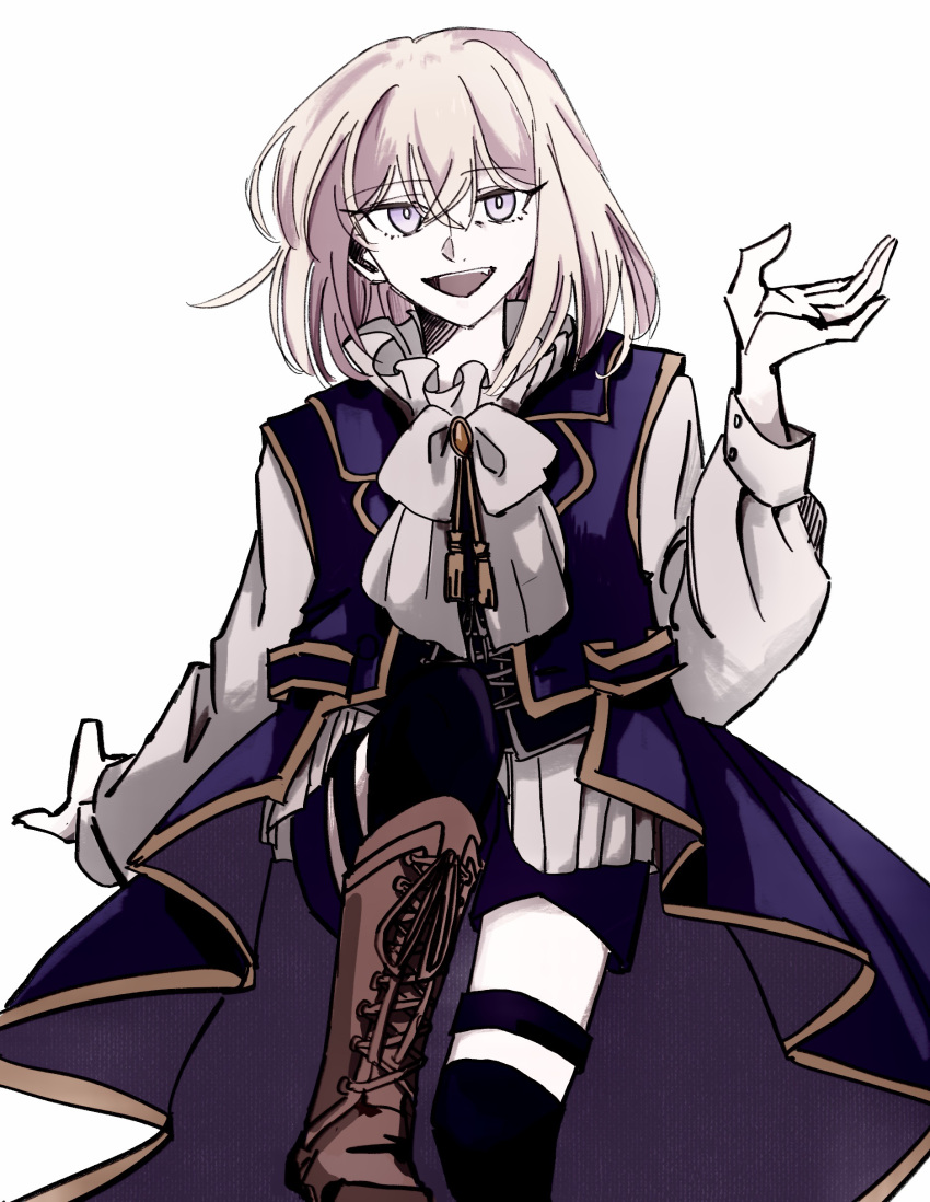 1girl, :d, absurdres, bang_dream!, bang_dream!_it's_mygo!!!!!, black_shorts, black_thighhighs, blonde_hair