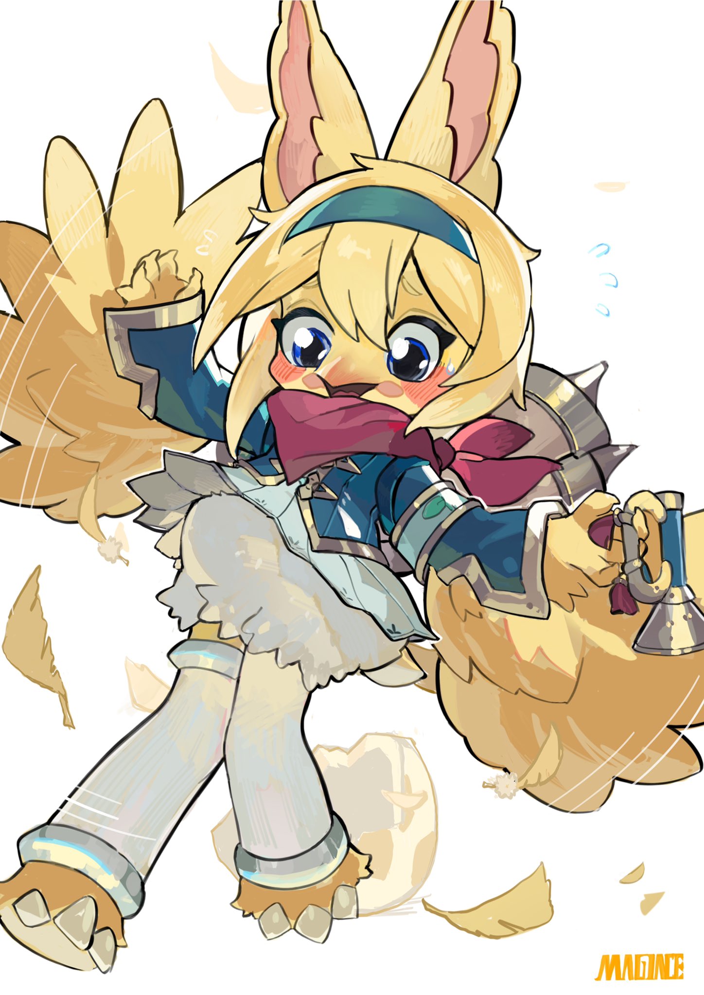 1girl, animal_ears, animal_feet, arm_up, artist_name, bandana, bandana_around_neck, barefoot