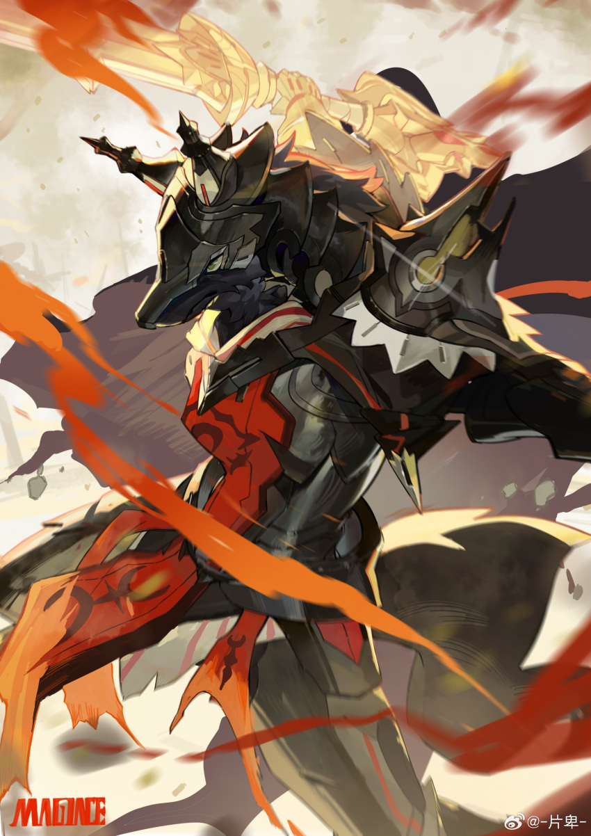 1boy, absurdres, animal_ears, armor, arms_up, backlighting, black_armor, black_cape