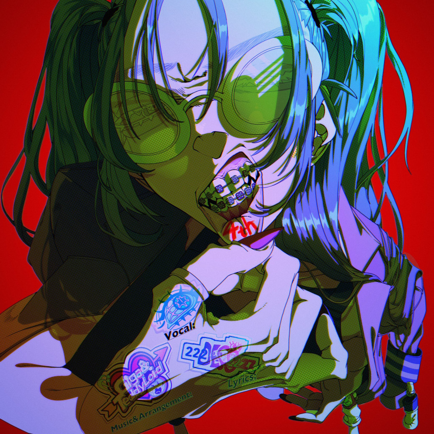 17_s_kyk, 1girl, ado_(utaite), braces, commentary, english_commentary, highres, lip_pull