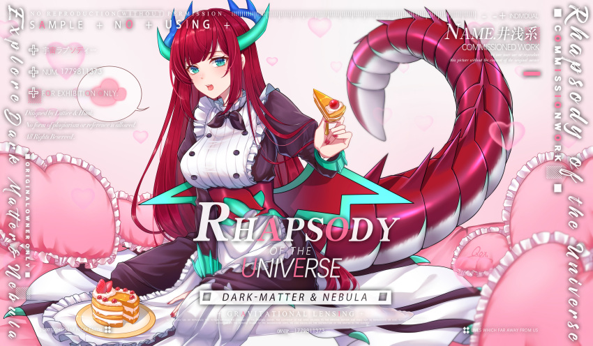 absurdres, apron, blue_eyes, blush, breasts, cake, cake_slice, chef