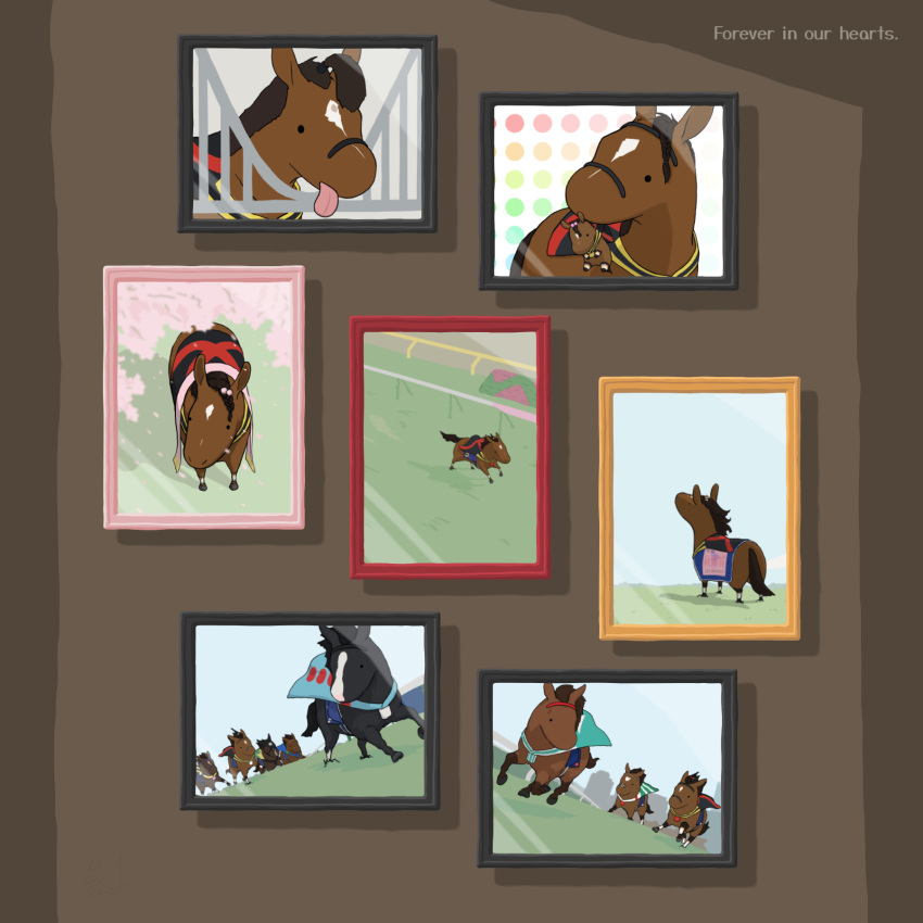 character_doll, character_request, cherry_blossoms, chibi, chibi_only, commentary_request, english_text, equinox_(racehorse)