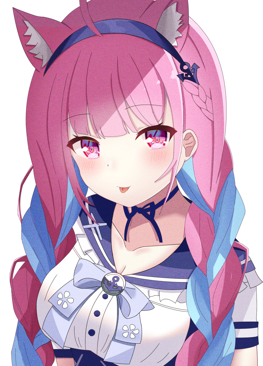 1girl, absurdres, ahoge, anchor_hair_ornament, anchor_symbol, animal_ears, blue_choker, blue_hairband