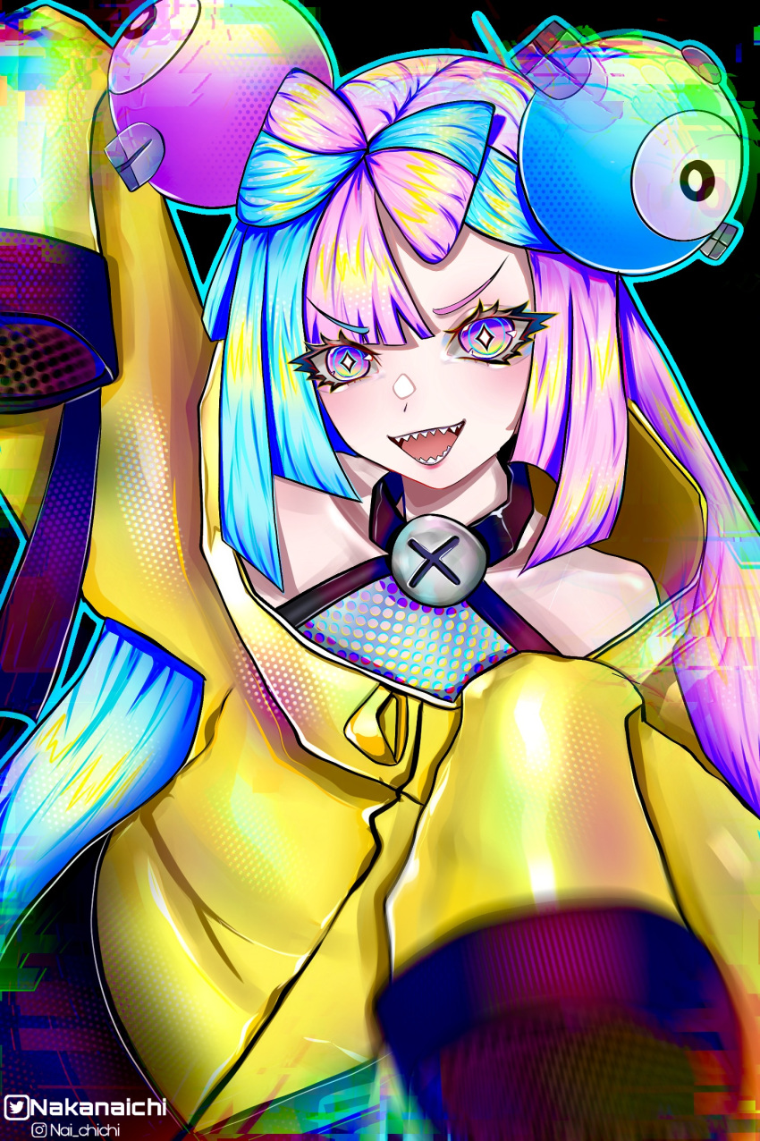 1girl, colorful, eye_makeup, fangs, hair_ornament, highres, iono_(pokemon), jacket