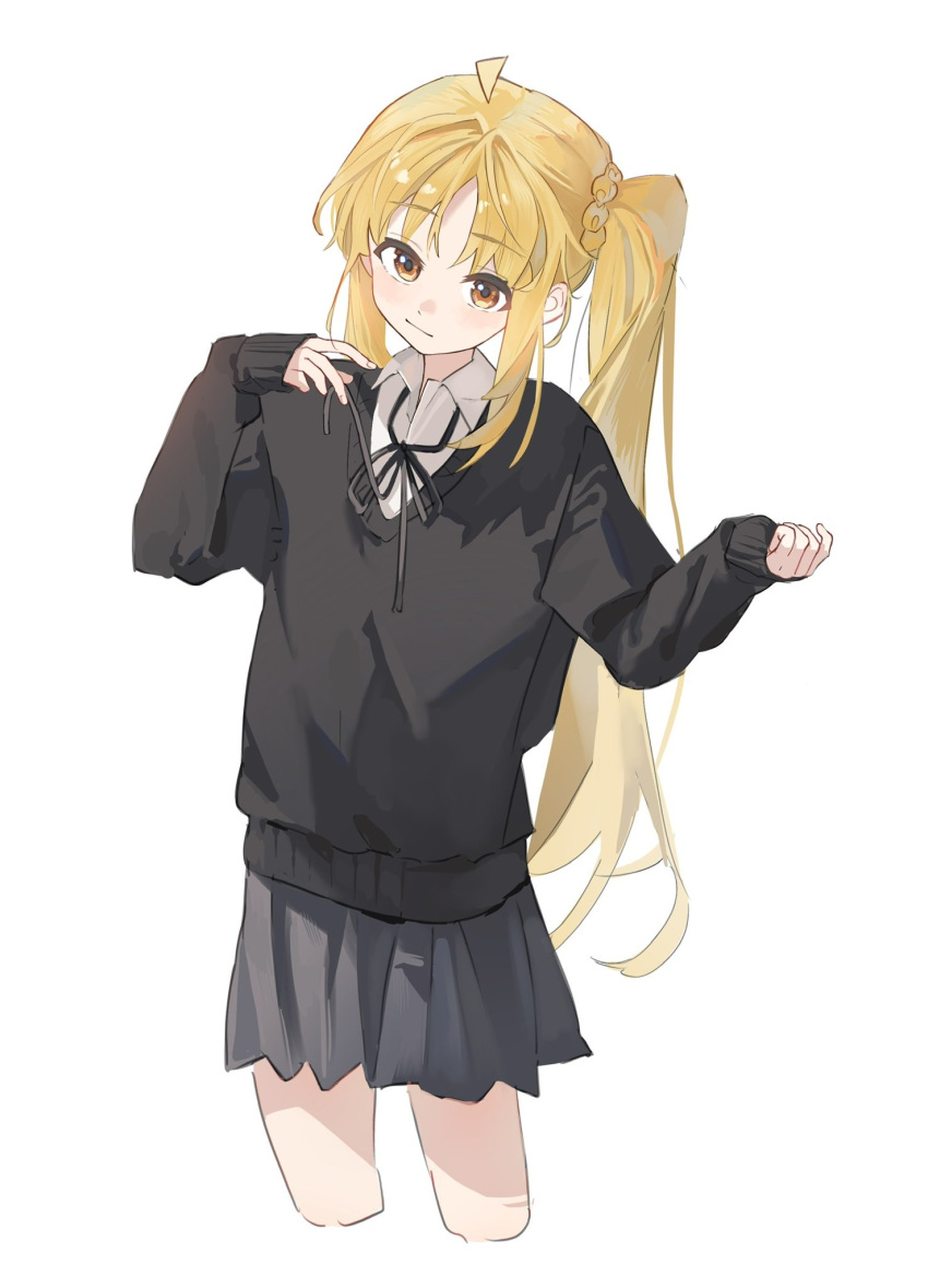 ahoge, bad_link, blonde_hair, bocchi_the_rock!, detached_ahoge, dress_over_shirt, highres, ijichi_nijika, jacket, school_uniform, schu_1112, shimokitazawa_high_school_uniform, side_ponytail