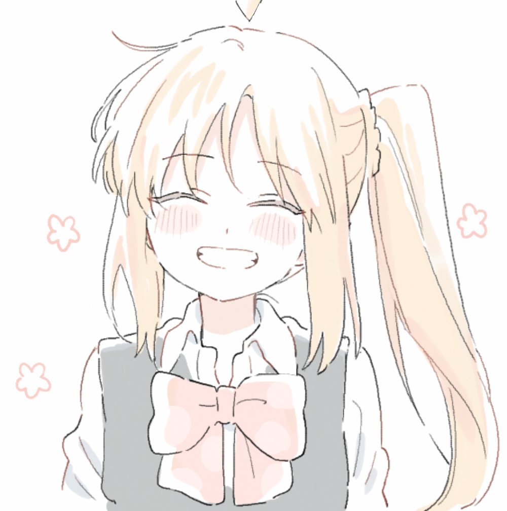 ahoge, bocchi_the_rock!, detached_ahoge, flower, ijichi_nijika, kurosuke_(sk_tsu96), polka_dot_bowtie, school_uniform