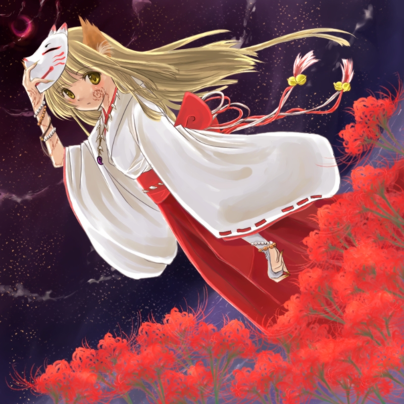 1girl, 2000s_(style), animal_ears, ayu_(citron), bead_bracelet, beads, bell, blonde_hair
