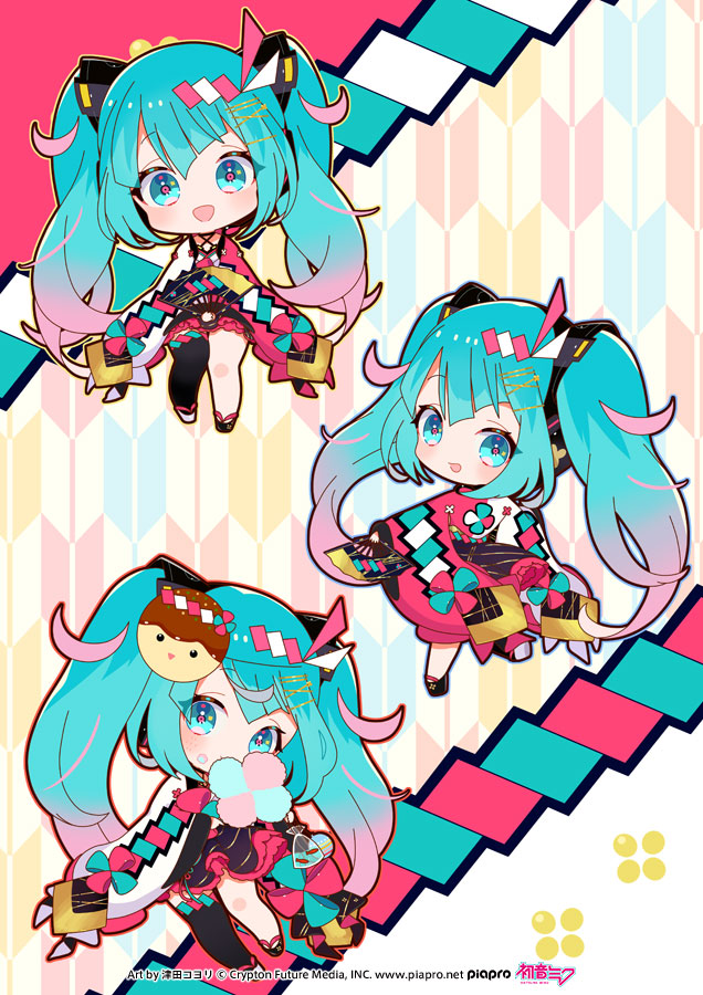 1girl, :d, aqua_eyes, aqua_hair, artist_name, black_thighhighs, blush, chibi