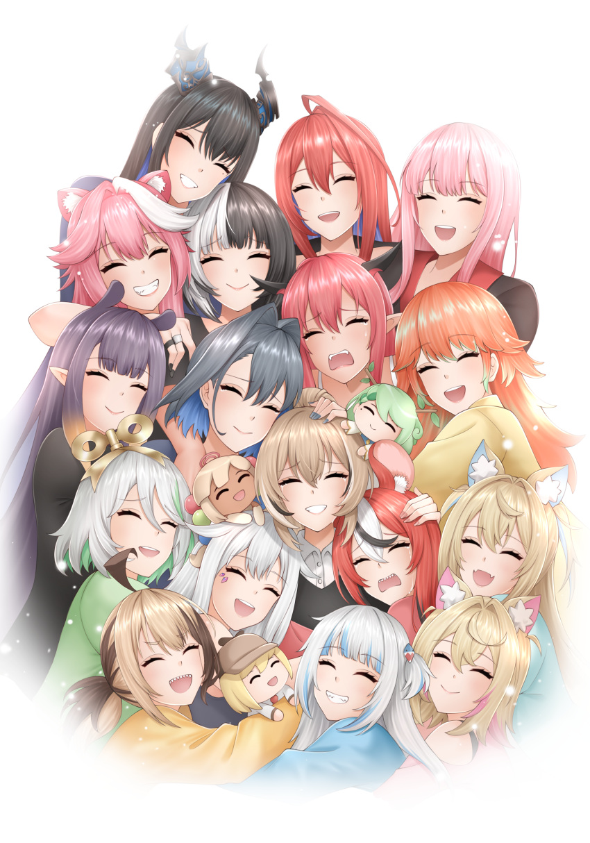 6+girls, absurdres, ahoge, animal_ears, black_hair, blonde_hair, blue_hair, brown_hair